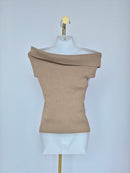 Beige Off-Shoulder Knit Top