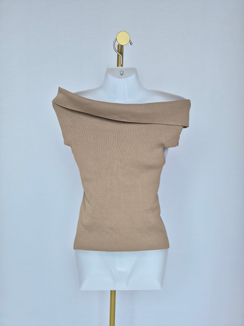 Beige Off-Shoulder Knit Top