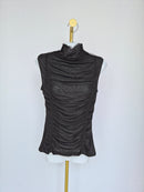 Black Ruched Mesh High-Neck Top Estimate Size S