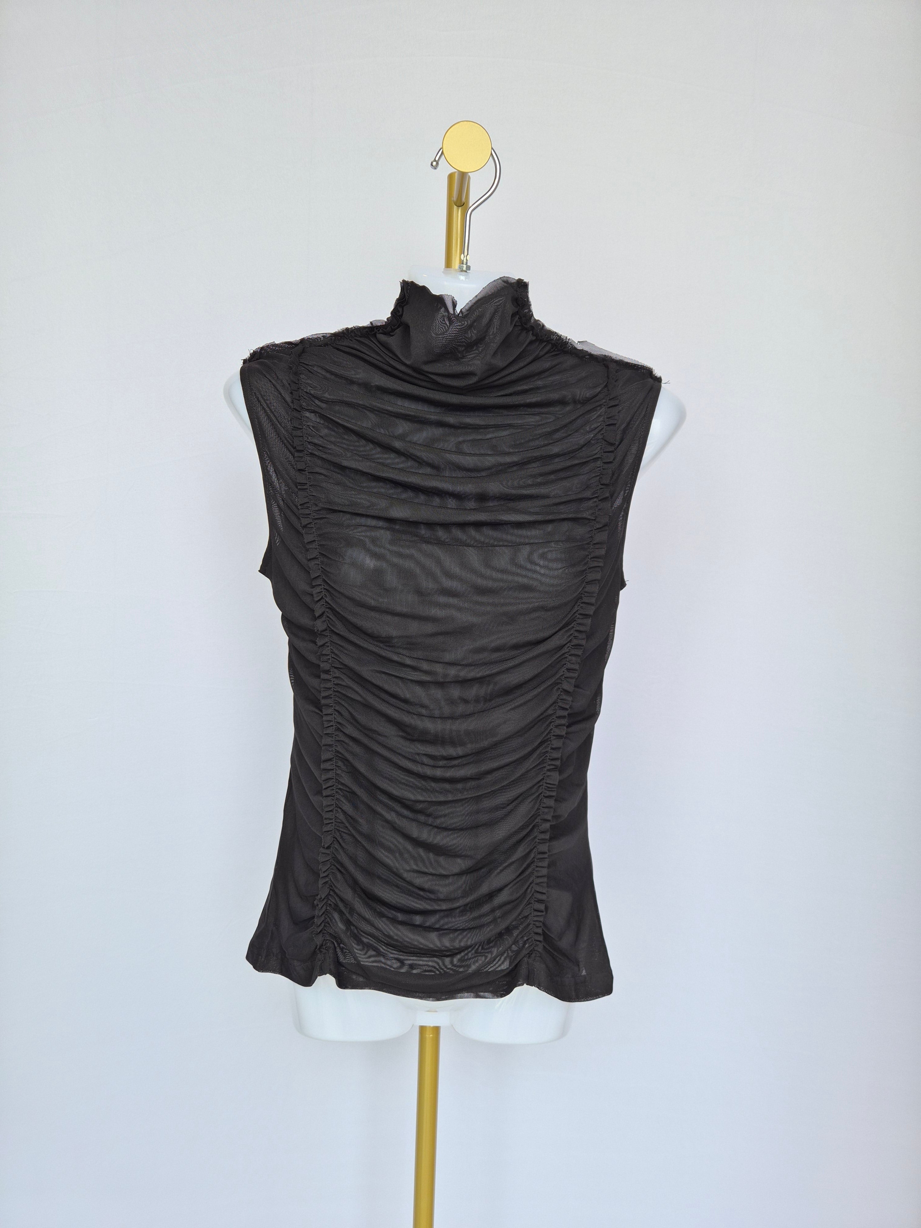 Black Ruched Mesh High-Neck Top Estimate Size S