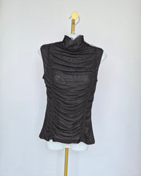 Black Ruched Mesh High-Neck Top Estimate Size S