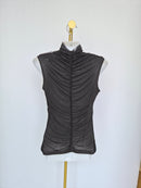 Black Ruched Mesh High-Neck Top Estimate Size S