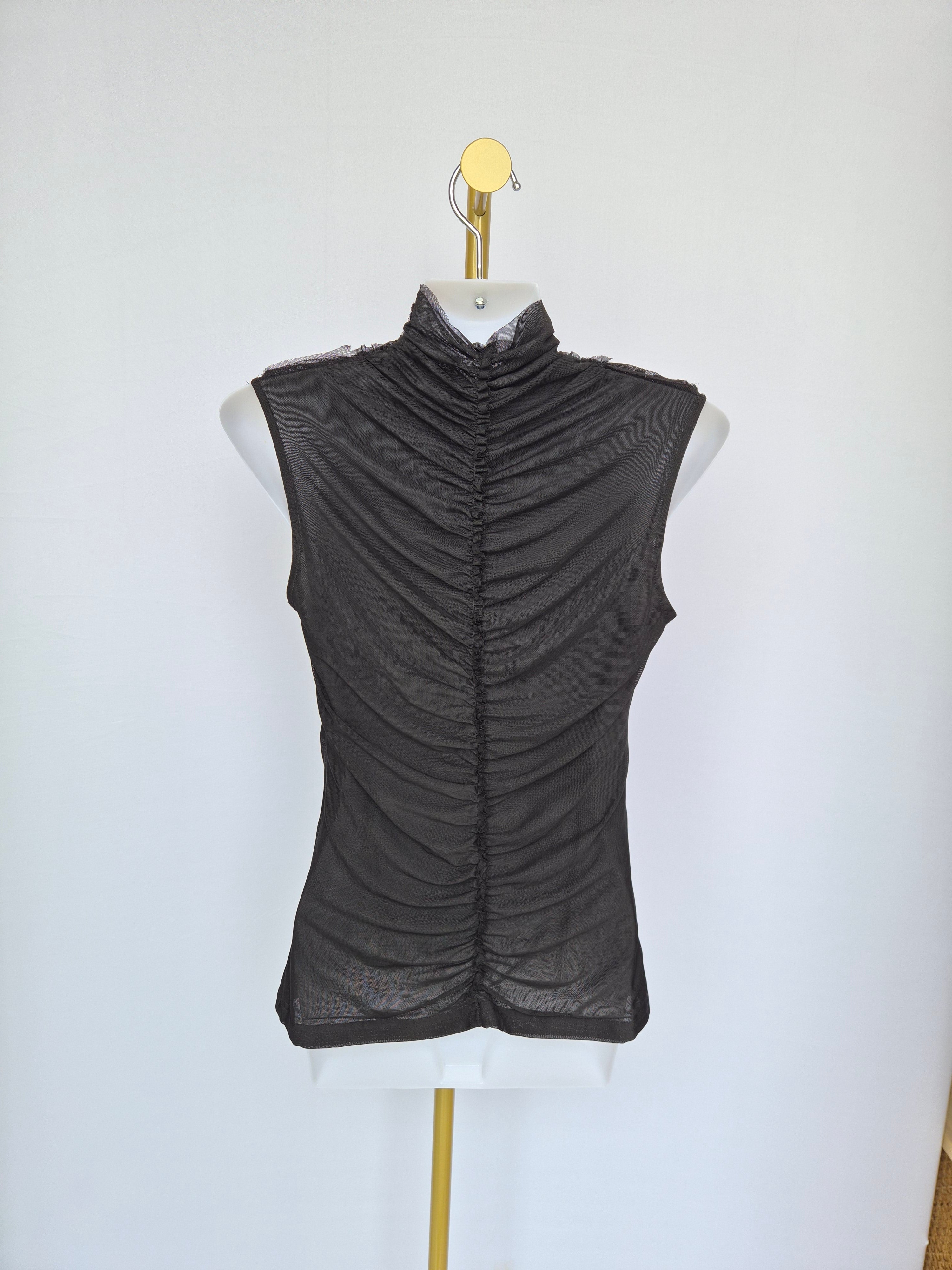 Black Ruched Mesh High-Neck Top Estimate Size S
