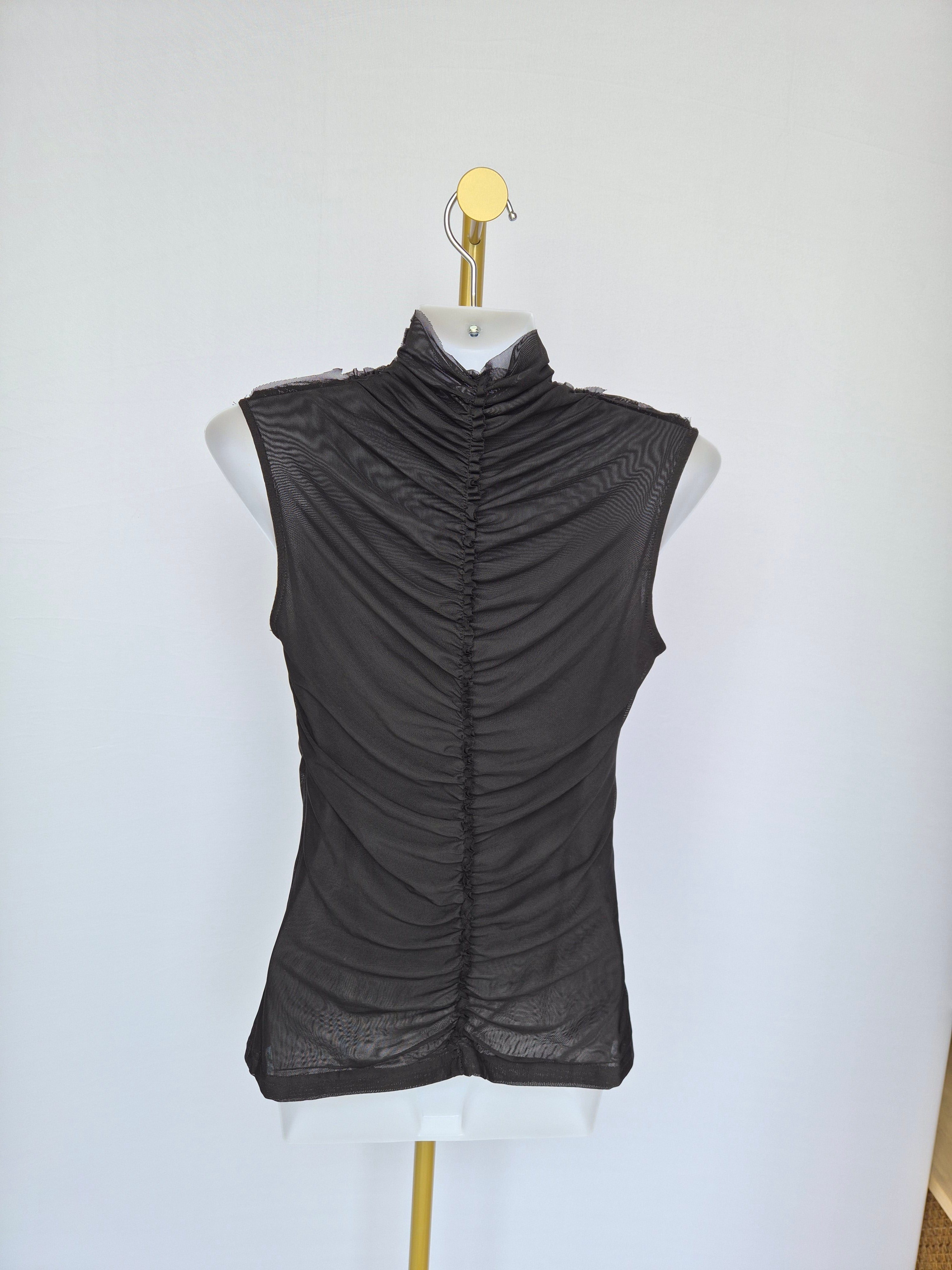 Black Ruched Mesh High-Neck Top Estimate Size S