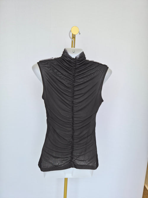 Black Ruched Mesh High-Neck Top Estimate Size S