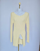 Cream Ribbed Knit Long Sleeve Top