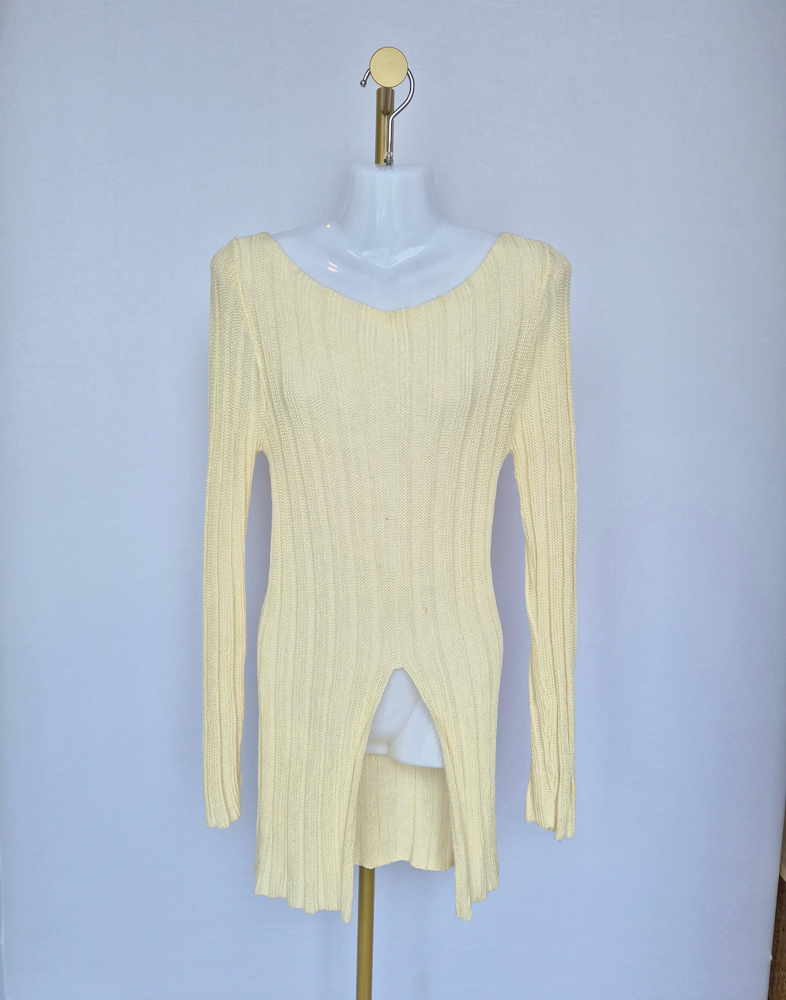 Cream Ribbed Knit Long Sleeve Top