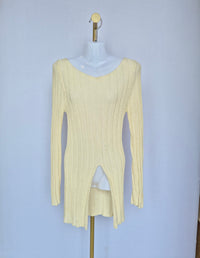 Cream Ribbed Knit Long Sleeve Top
