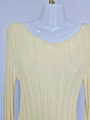 Cream Ribbed Knit Long Sleeve Top