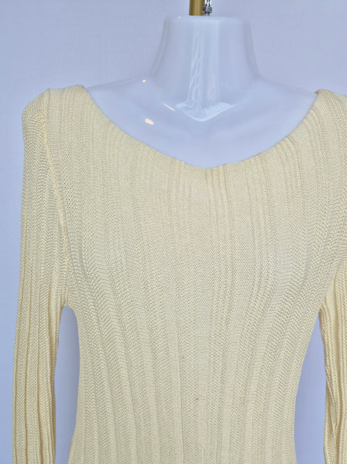 Cream Ribbed Knit Long Sleeve Top