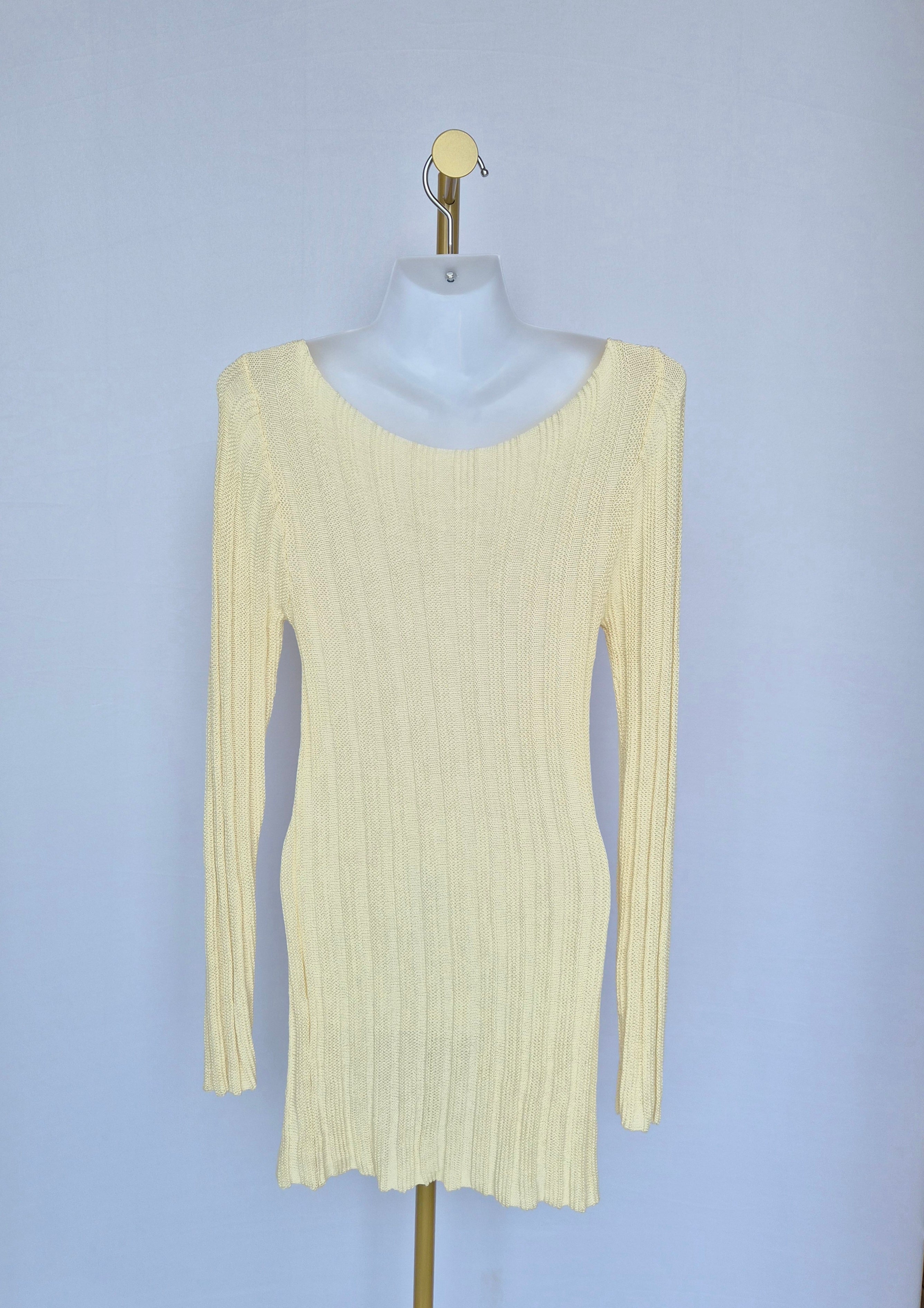 Cream Ribbed Knit Long Sleeve Top
