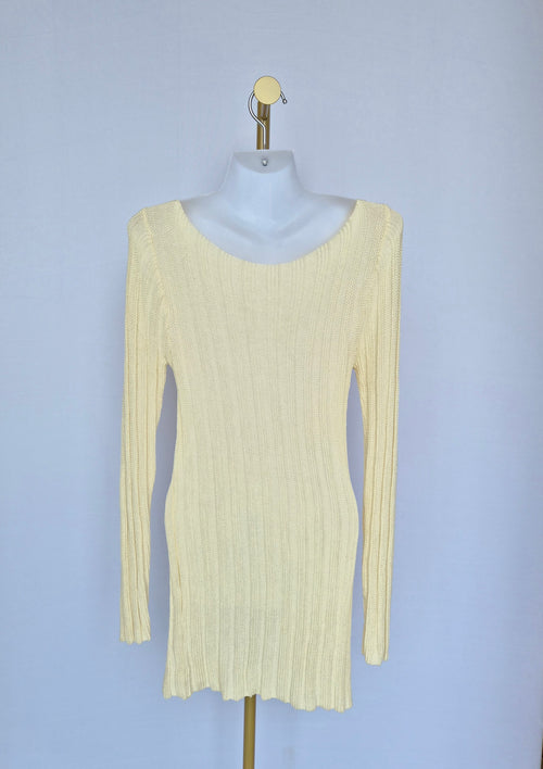 Cream Ribbed Knit Long Sleeve Top
