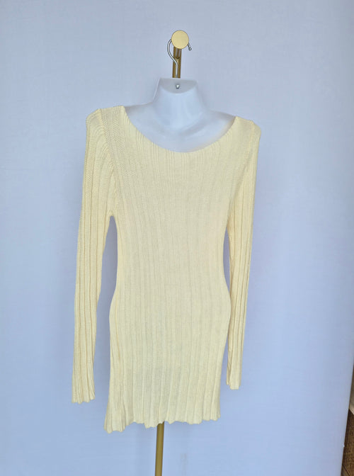 Cream Ribbed Knit Long Sleeve Top