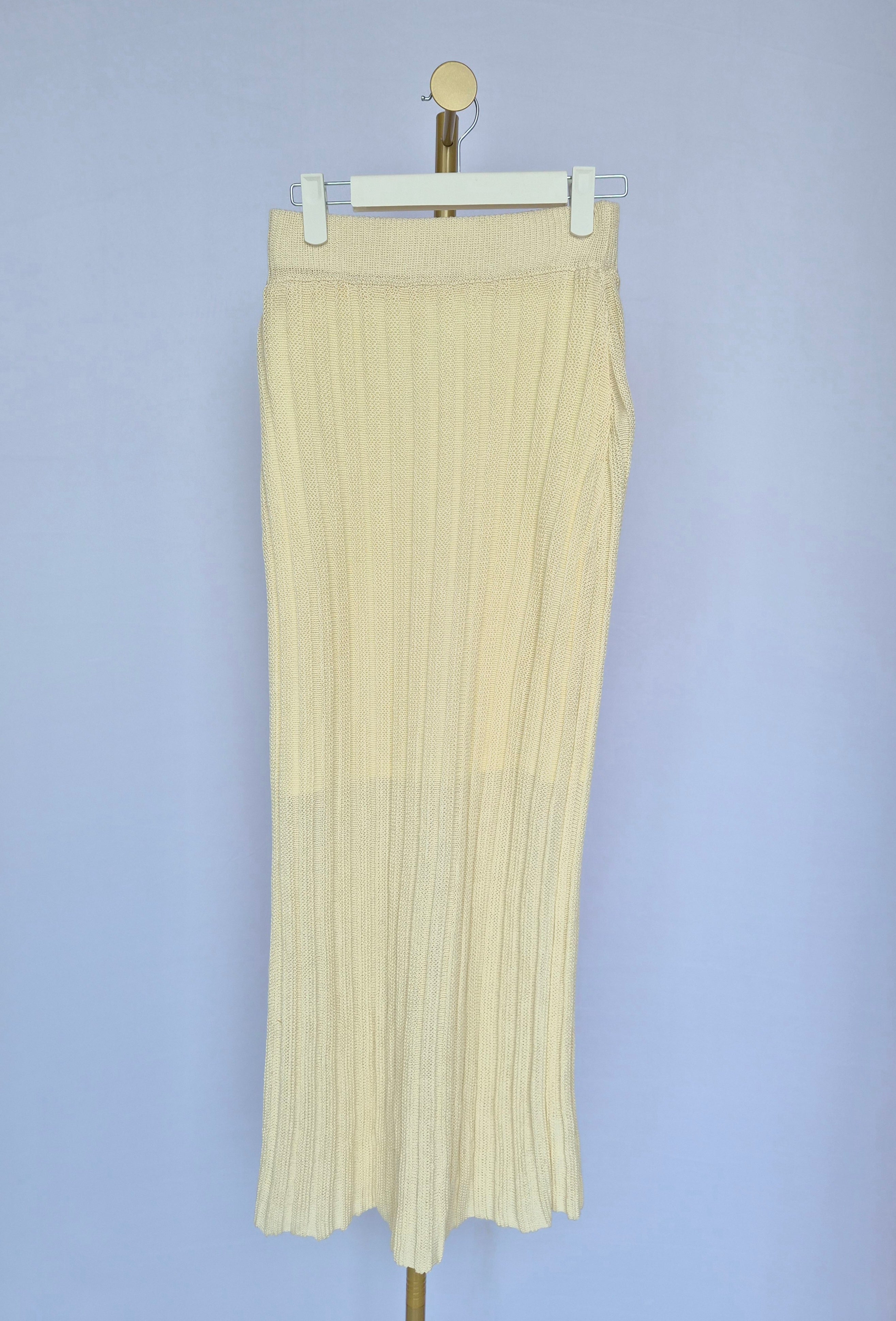 Cream Ribbed Knit Maxi Skirt