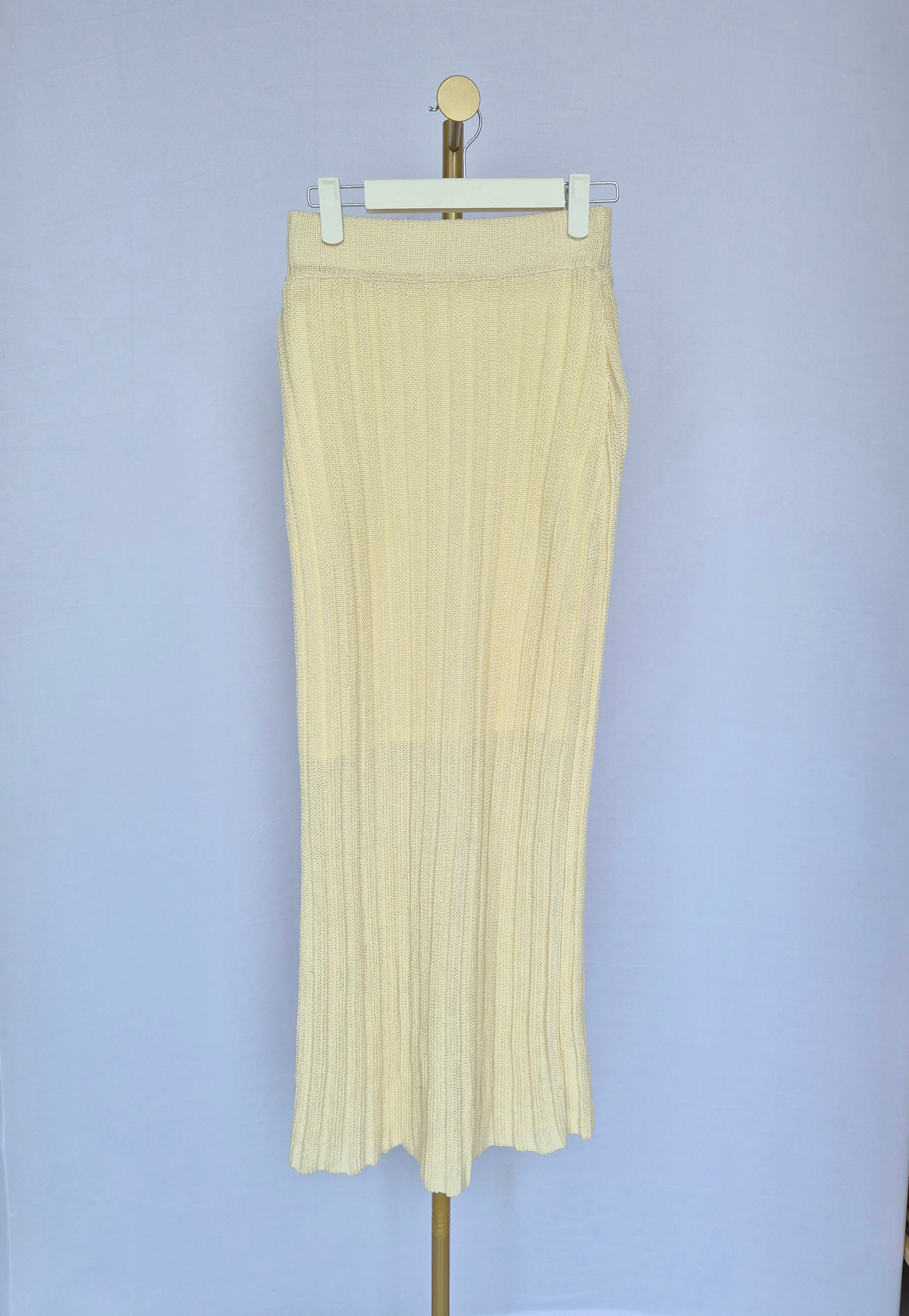 Cream Ribbed Knit Maxi Skirt