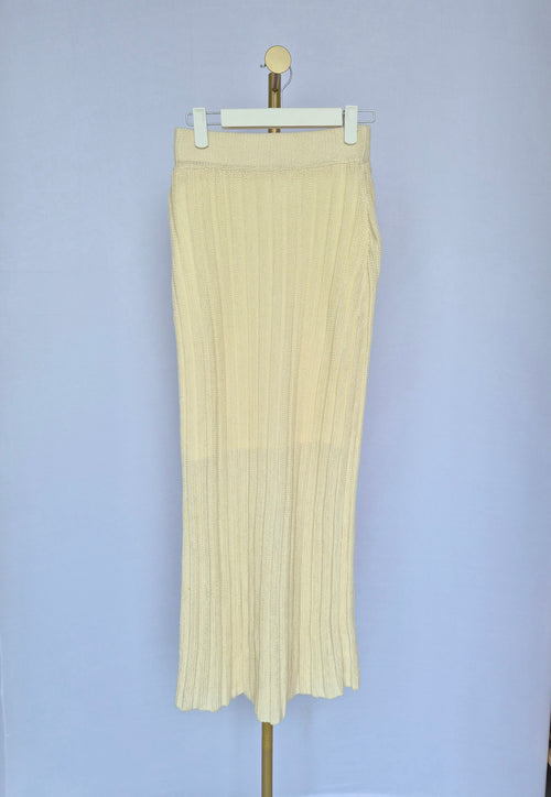 Cream Ribbed Knit Maxi Skirt