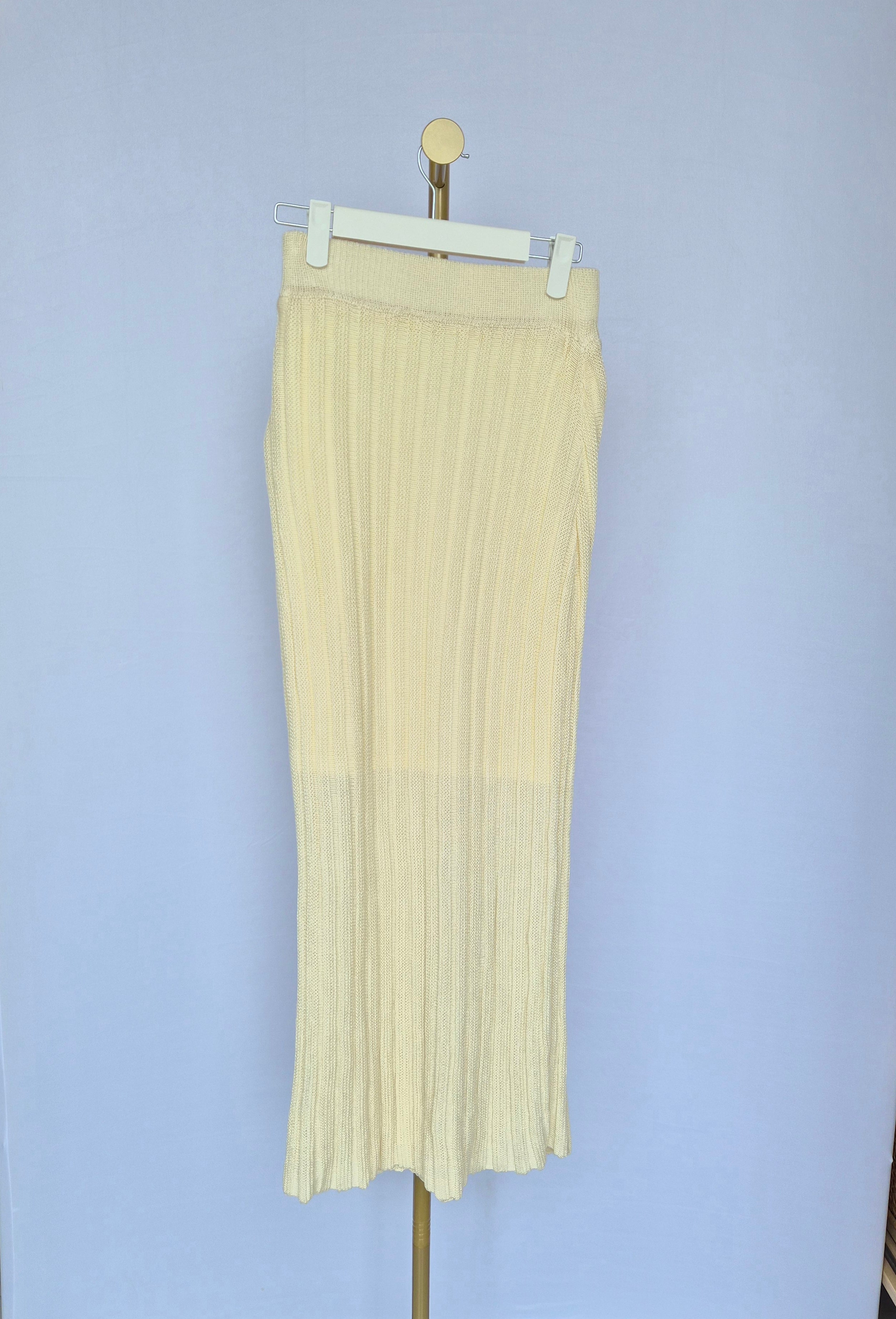 Cream Ribbed Knit Maxi Skirt