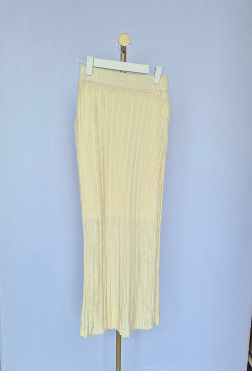 Cream Ribbed Knit Maxi Skirt