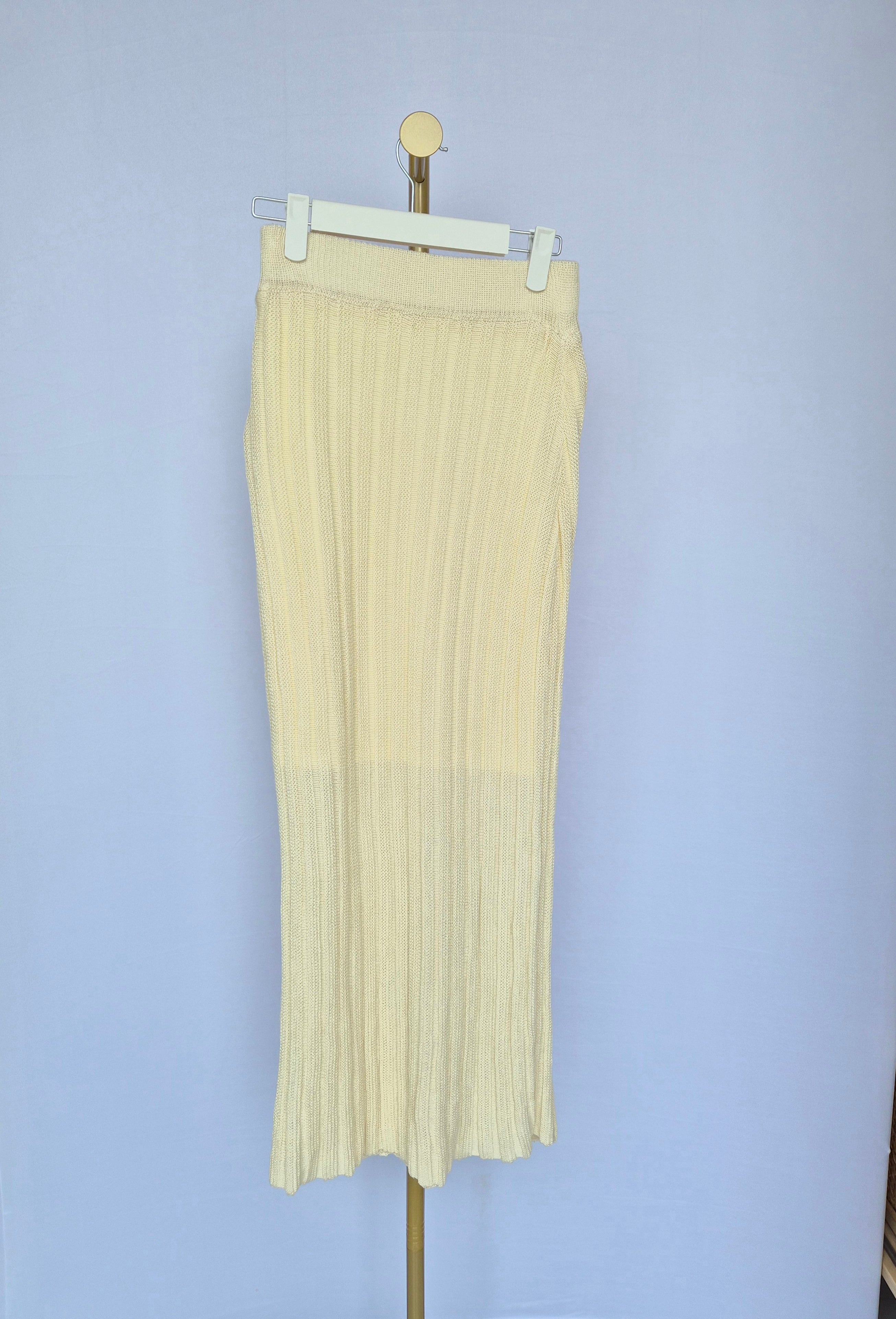 Cream Ribbed Knit Maxi Skirt