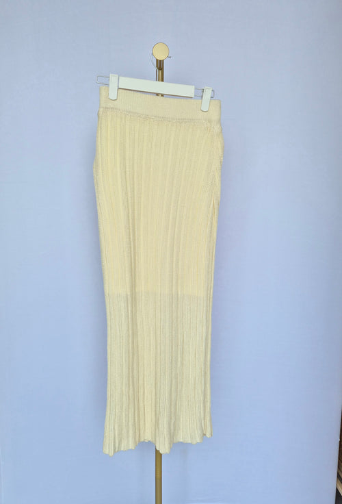 Cream Ribbed Knit Maxi Skirt