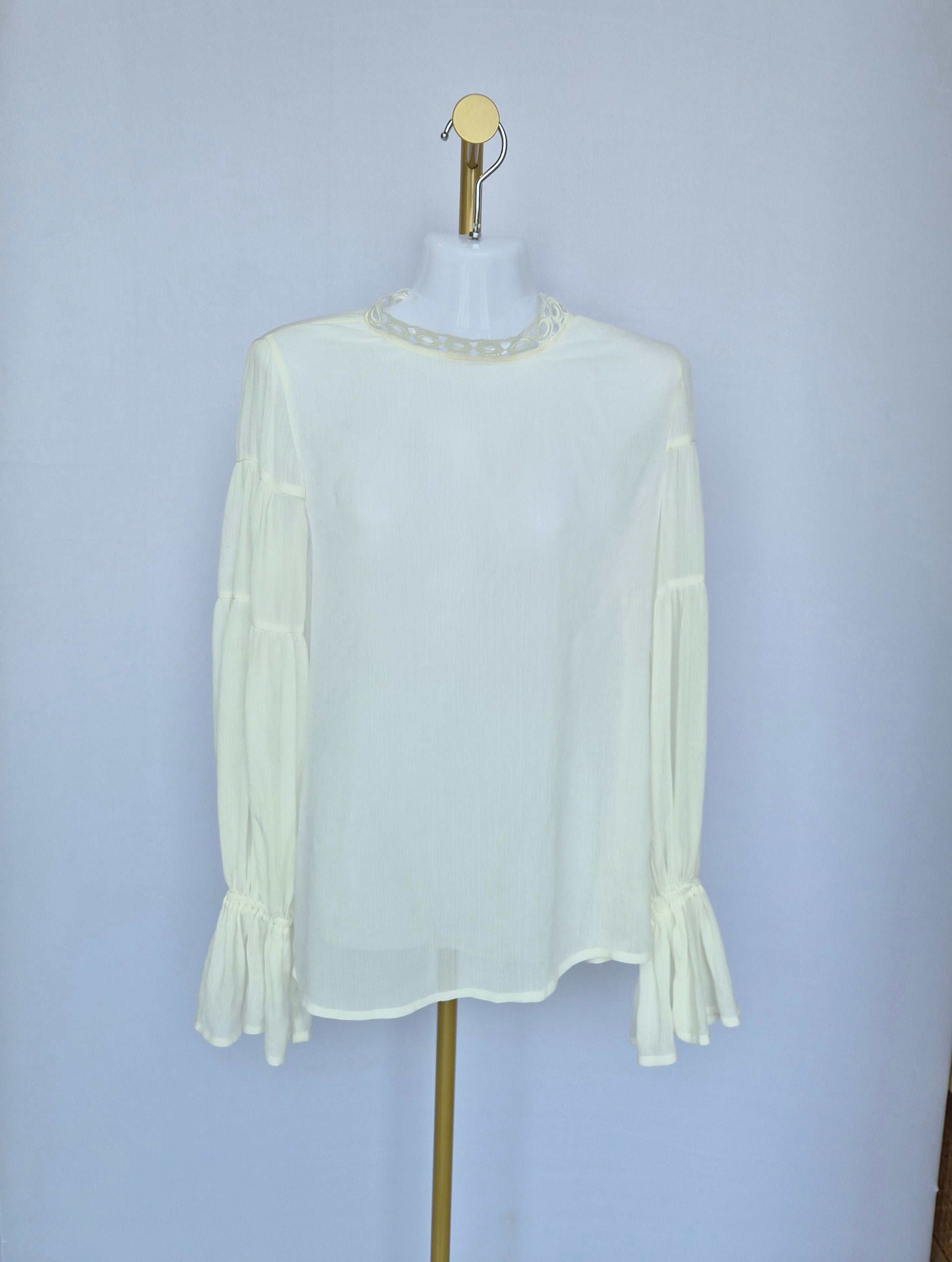 White Lace Trim Blouse