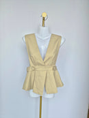 NCNI Beige Linen Blend Peplum Top (Size S / UK 6)