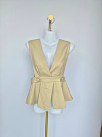 NCNI Beige Linen Blend Peplum Top (Size S / UK 6)