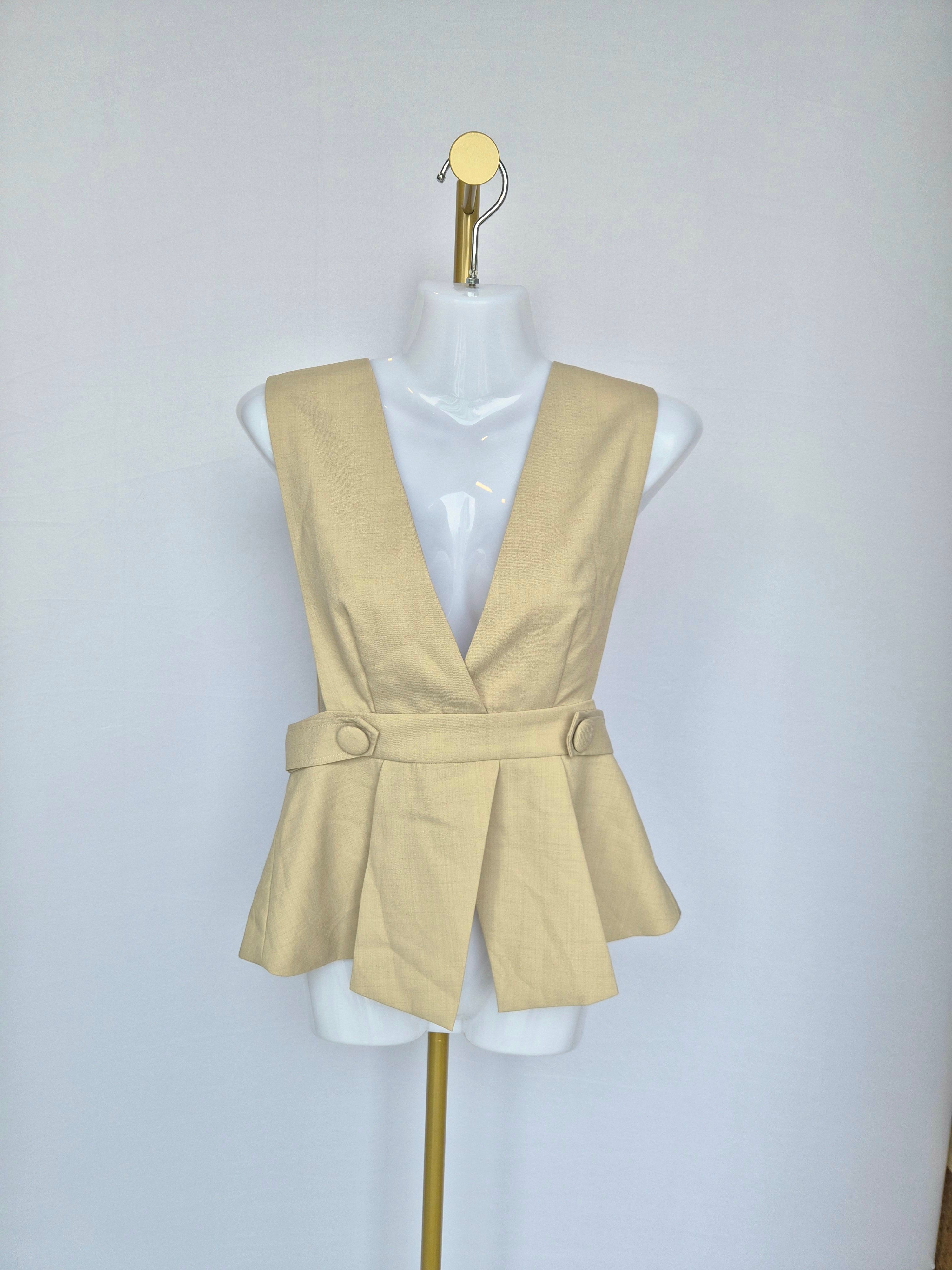 NCNI Beige Linen Blend Peplum Top (Size S / UK 6)