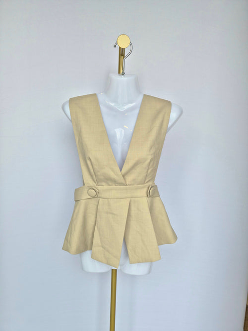 NCNI Beige Linen Blend Peplum Top (Size S / UK 6)
