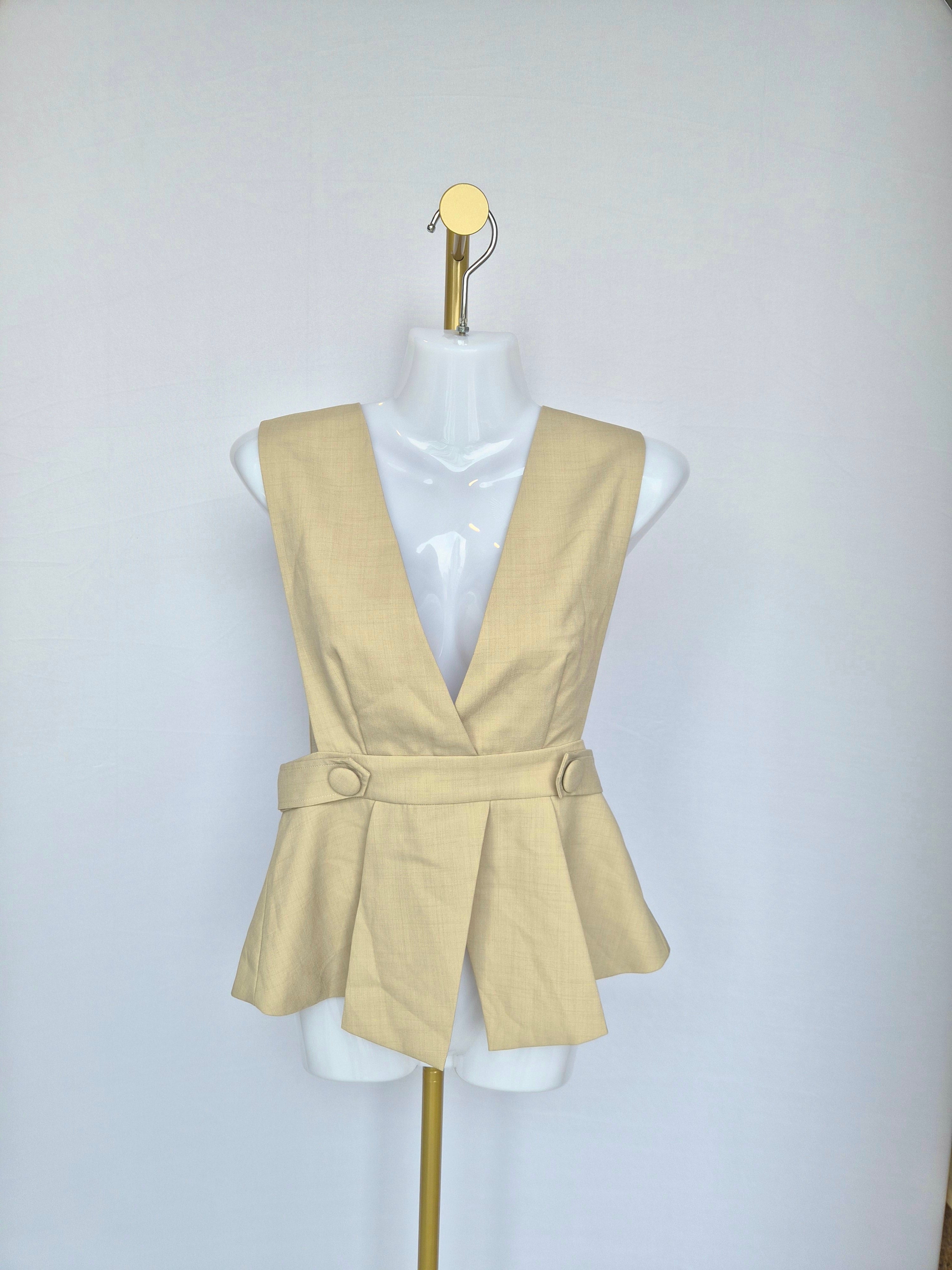 NCNI Beige Linen Blend Peplum Top (Size S / UK 6)