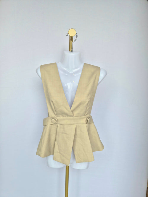 NCNI Beige Linen Blend Peplum Top (Size S / UK 6)