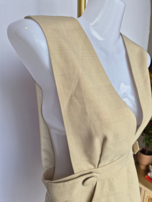 NCNI Beige Linen Blend Peplum Top (Size S / UK 6)