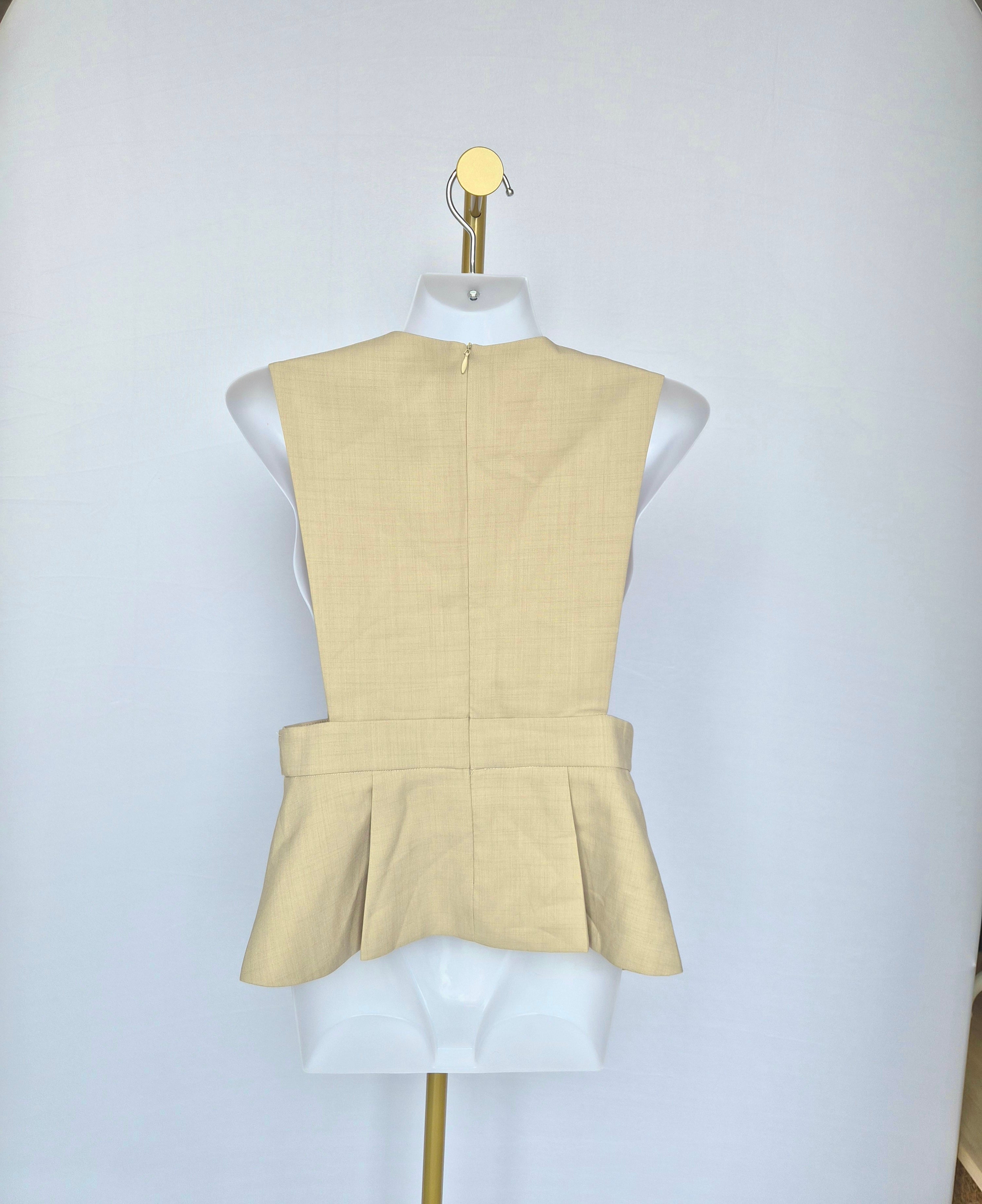 NCNI Beige Linen Blend Peplum Top (Size S / UK 6)