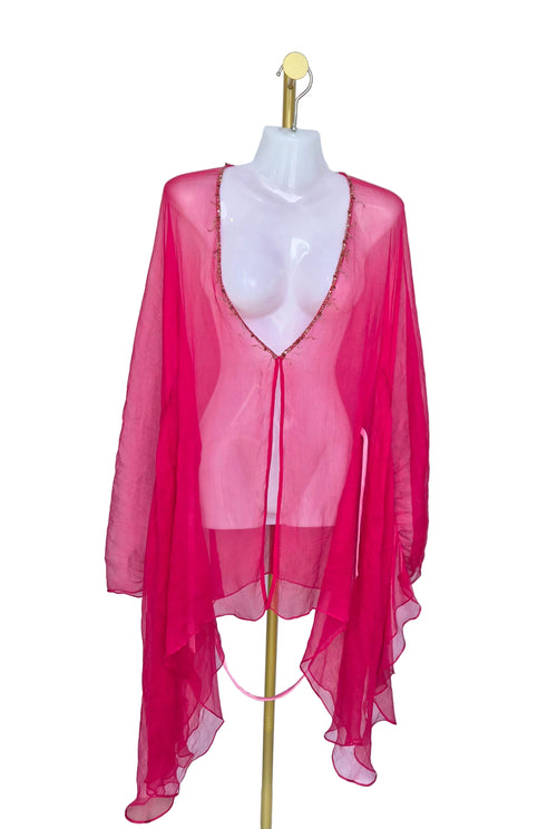 Pink Beaded Chiffon Evening Shawl / Cover-Up