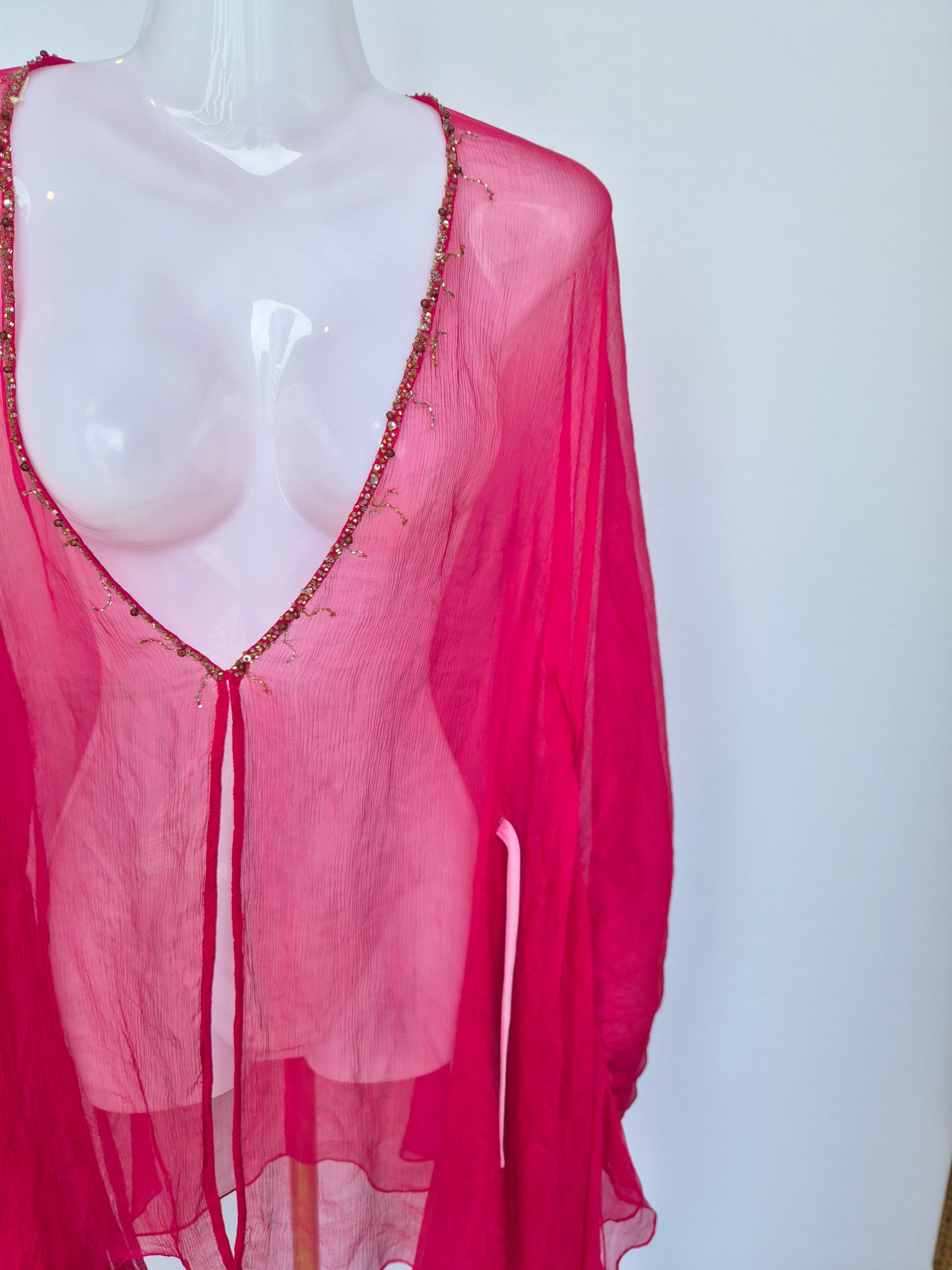 Pink Beaded Chiffon Evening Shawl / Cover-Up