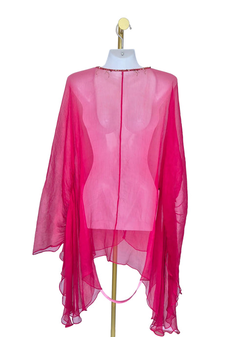 Pink Beaded Chiffon Evening Shawl / Cover-Up