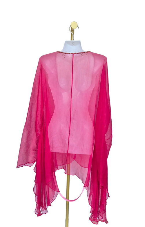 Pink Beaded Chiffon Evening Shawl / Cover-Up