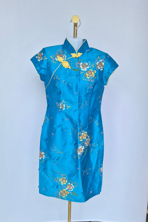 Etho Silk Hand-Drawn Floral Cheongsam Dress (Size S)