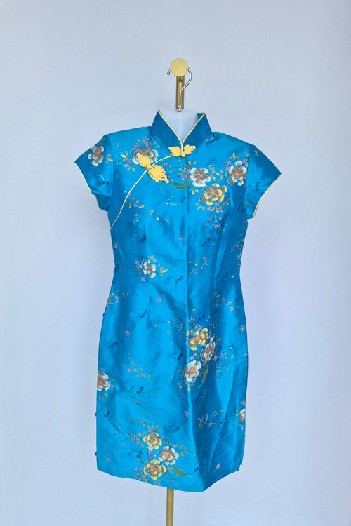Etho Silk Hand-Drawn Floral Cheongsam Dress (Size S)
