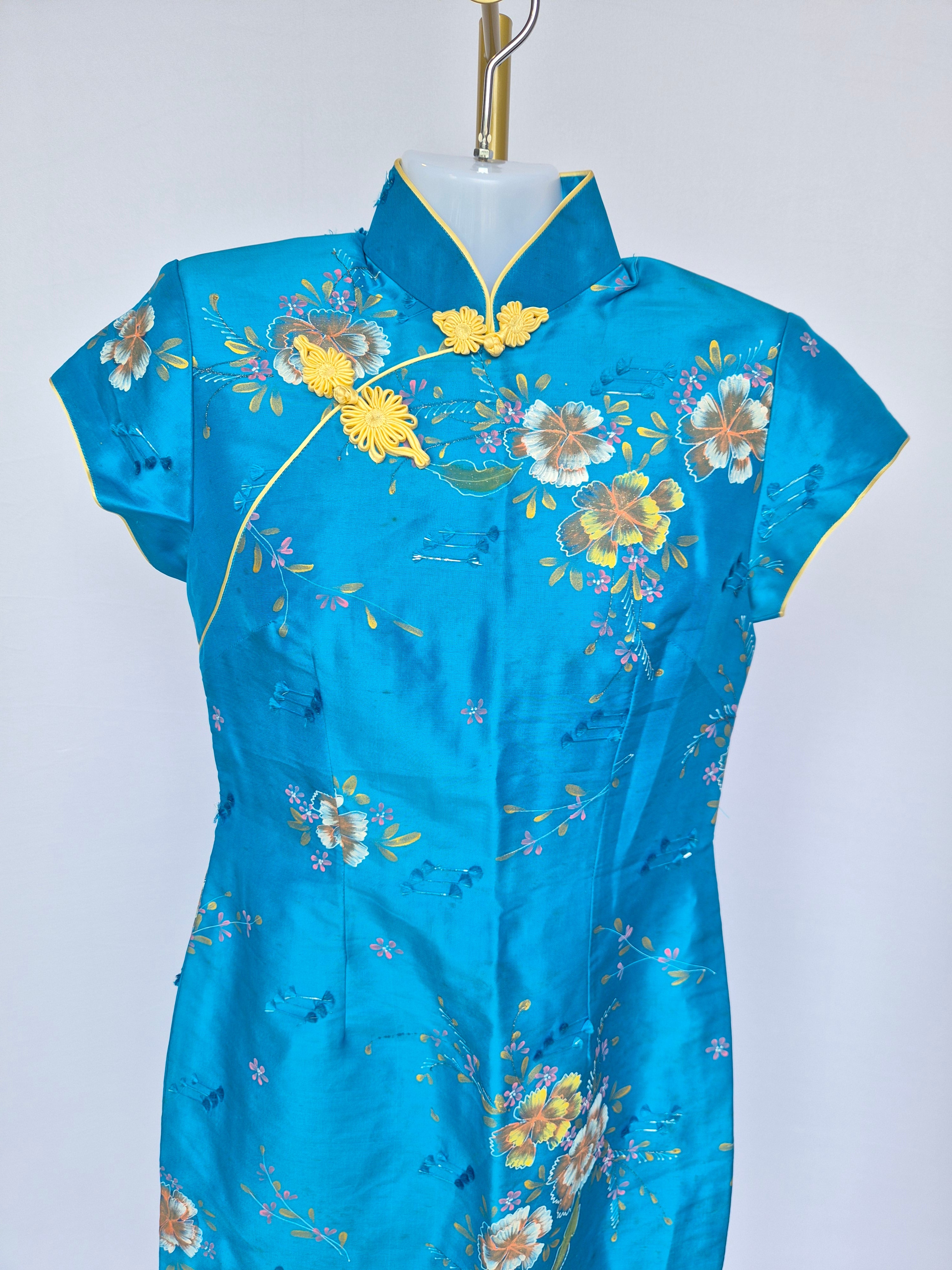 Etho Silk Hand-Drawn Floral Cheongsam Dress (Size S)