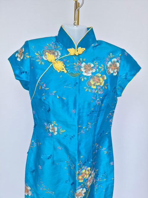 Etho Silk Hand-Drawn Floral Cheongsam Dress (Size S)