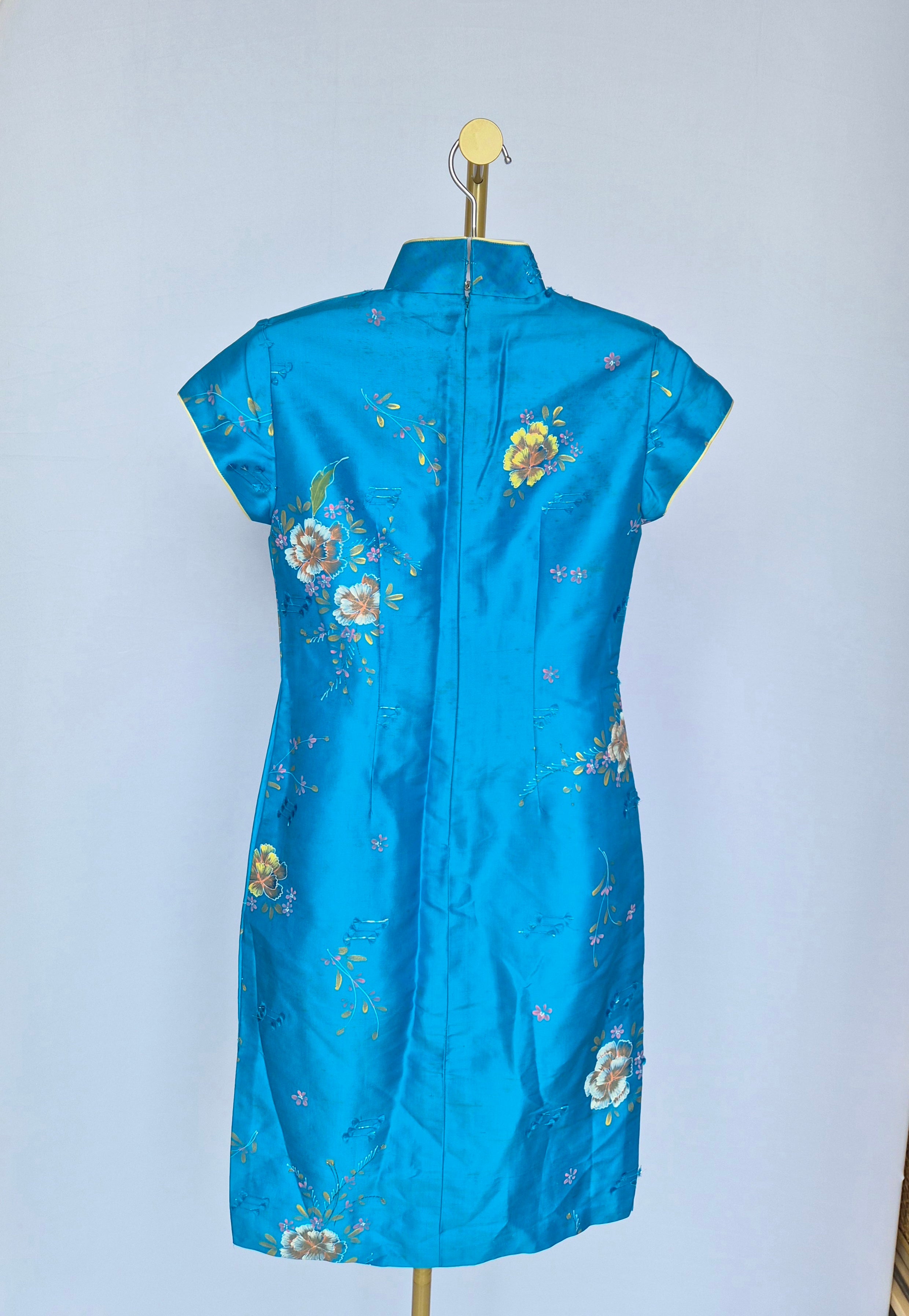 Etho Silk Hand-Drawn Floral Cheongsam Dress (Size S)