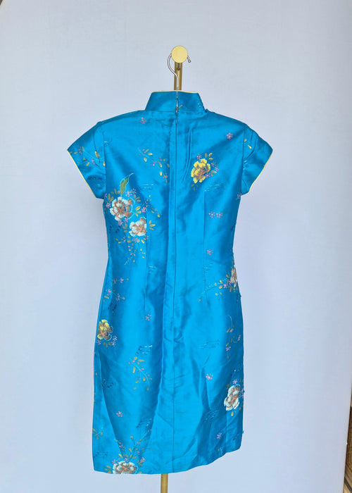 Etho Silk Hand-Drawn Floral Cheongsam Dress (Size S)