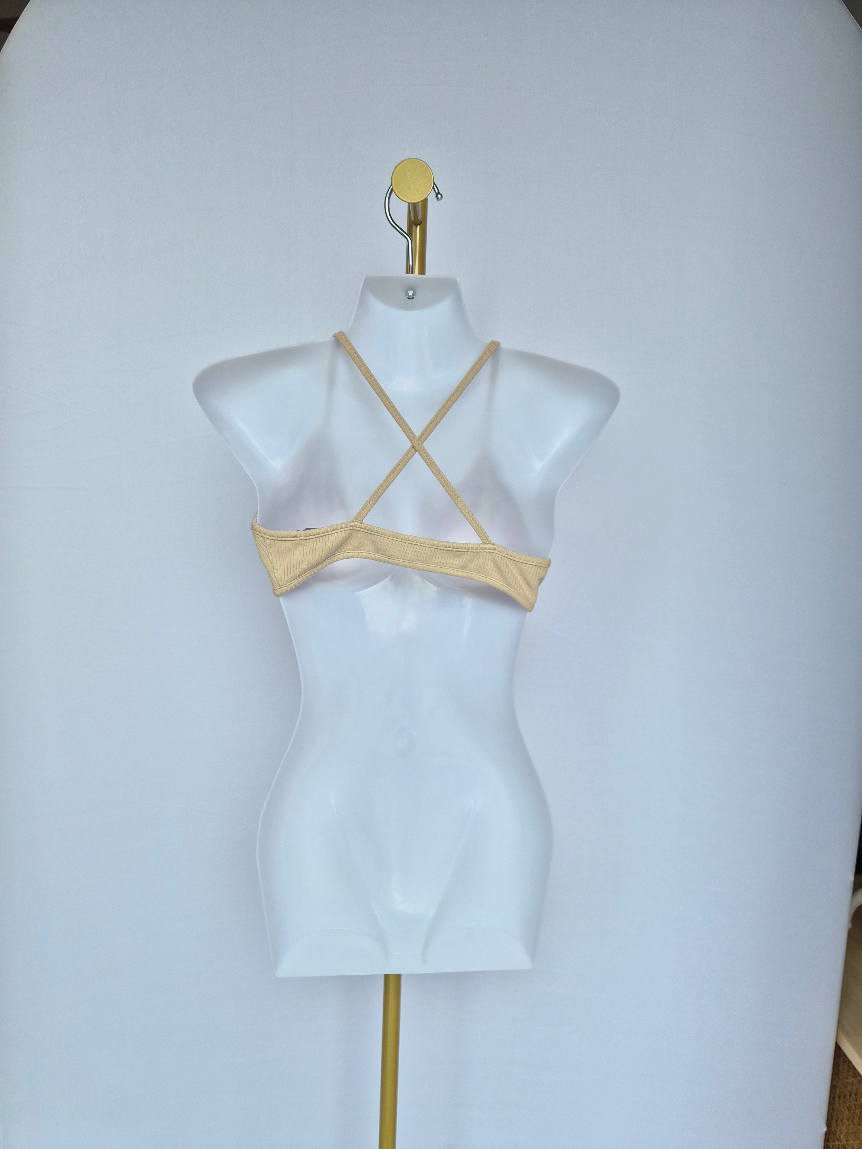 Doublewoot Ribbed Triangle Bralette – Nude Beige (Size S)