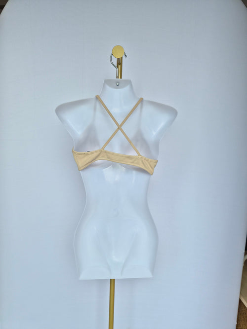 Doublewoot Ribbed Triangle Bralette – Nude Beige (Size S)