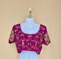 Fuchsia Embellished Indian Blouse / Choli Top – Size M