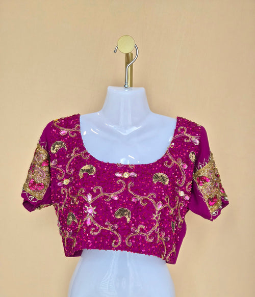 Fuchsia Embellished Indian Blouse / Choli Top – Size M