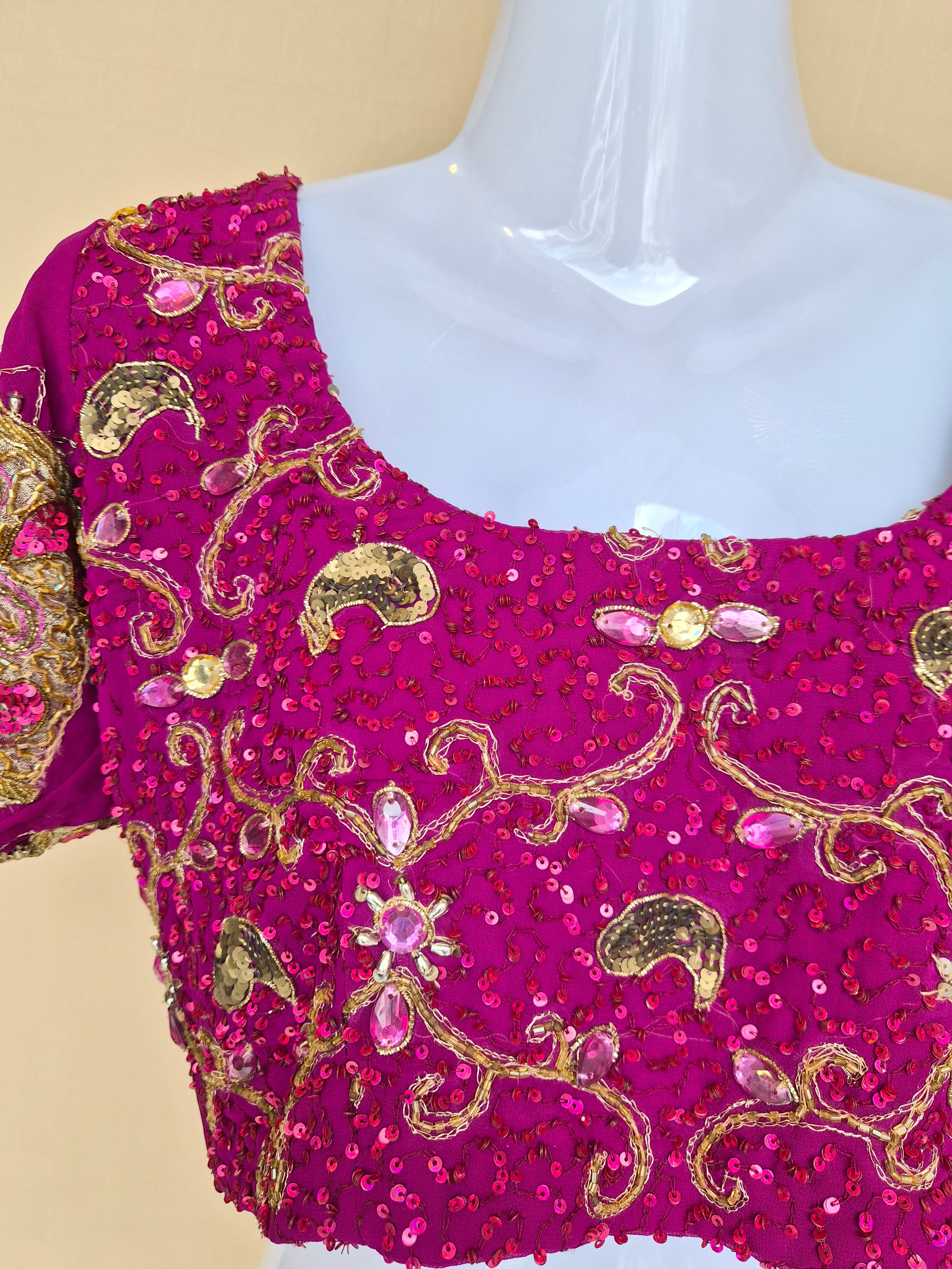 Fuchsia Embellished Indian Blouse / Choli Top – Size M