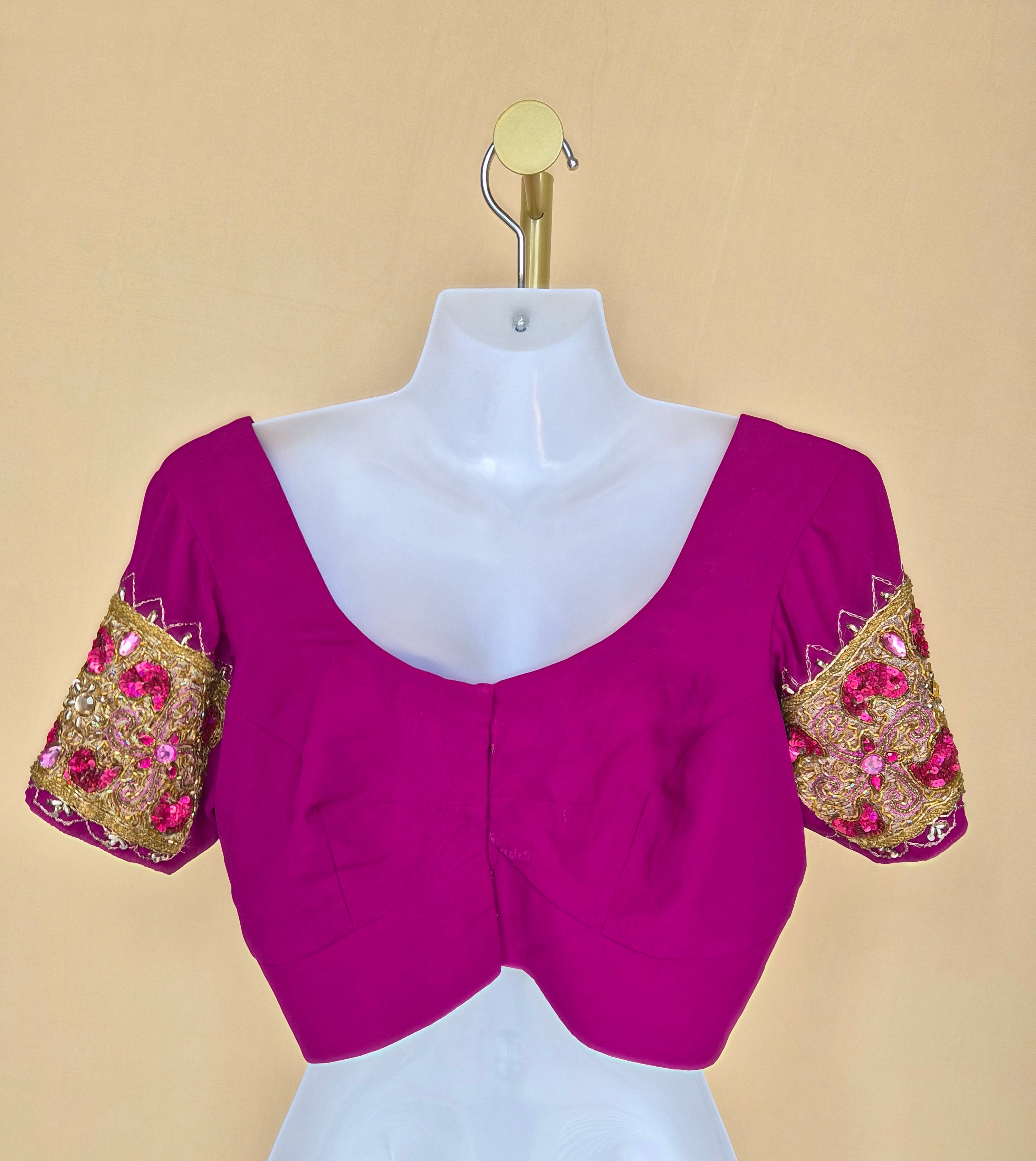 Fuchsia Embellished Indian Blouse / Choli Top – Size M