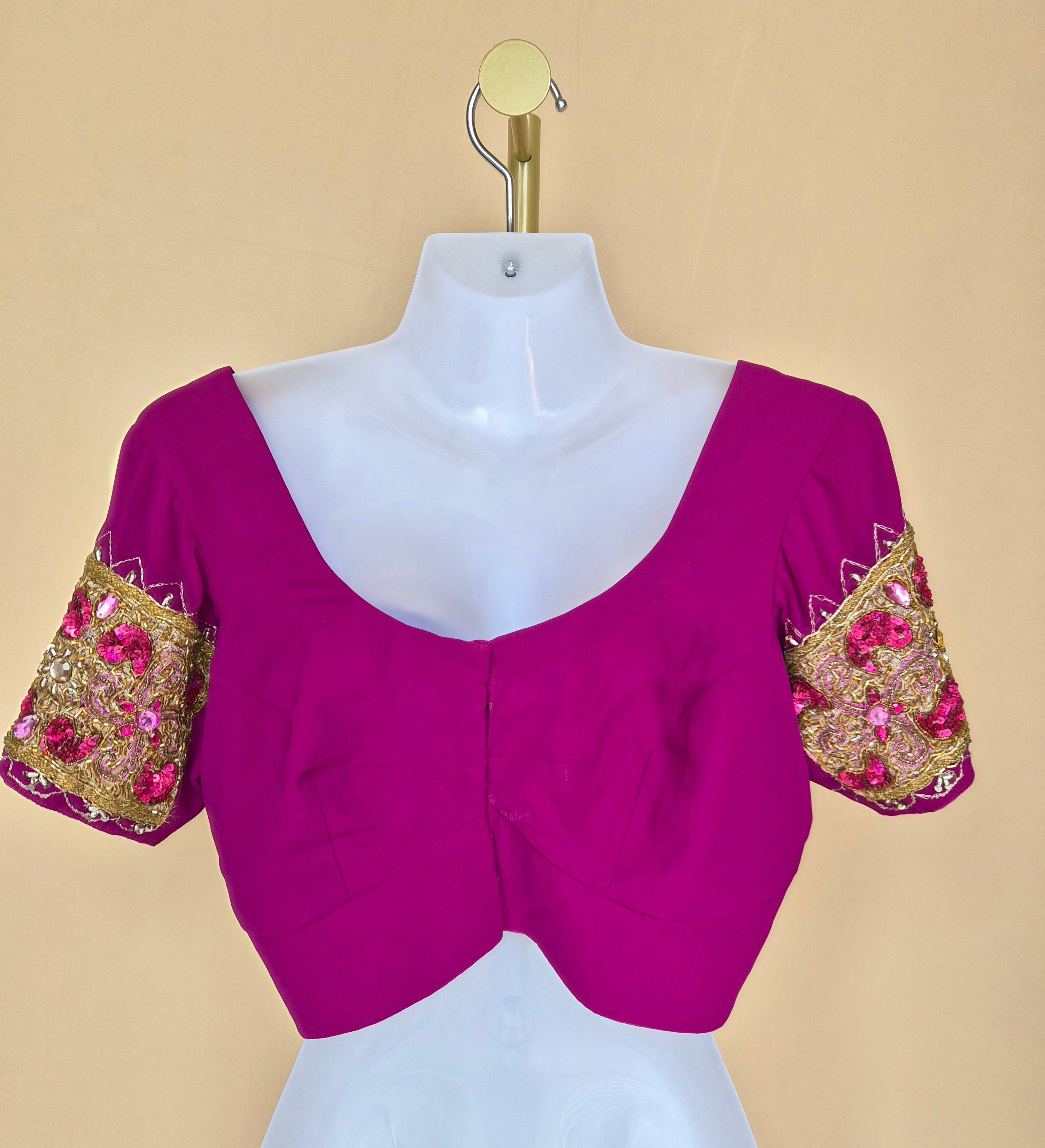 Fuchsia Embellished Indian Blouse / Choli Top – Size M